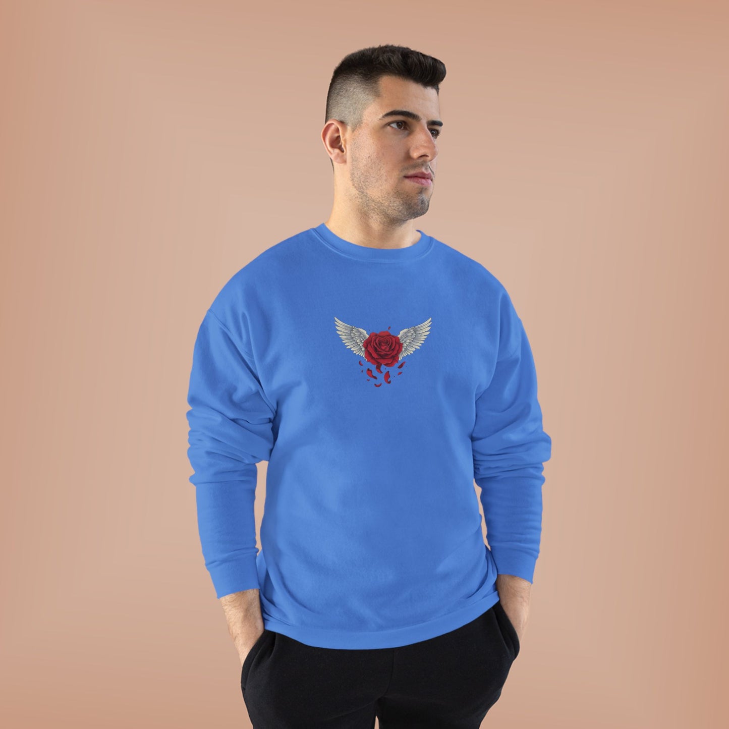 Crewneck Sweatshirt — Winged Heart Rose Chest Graphic